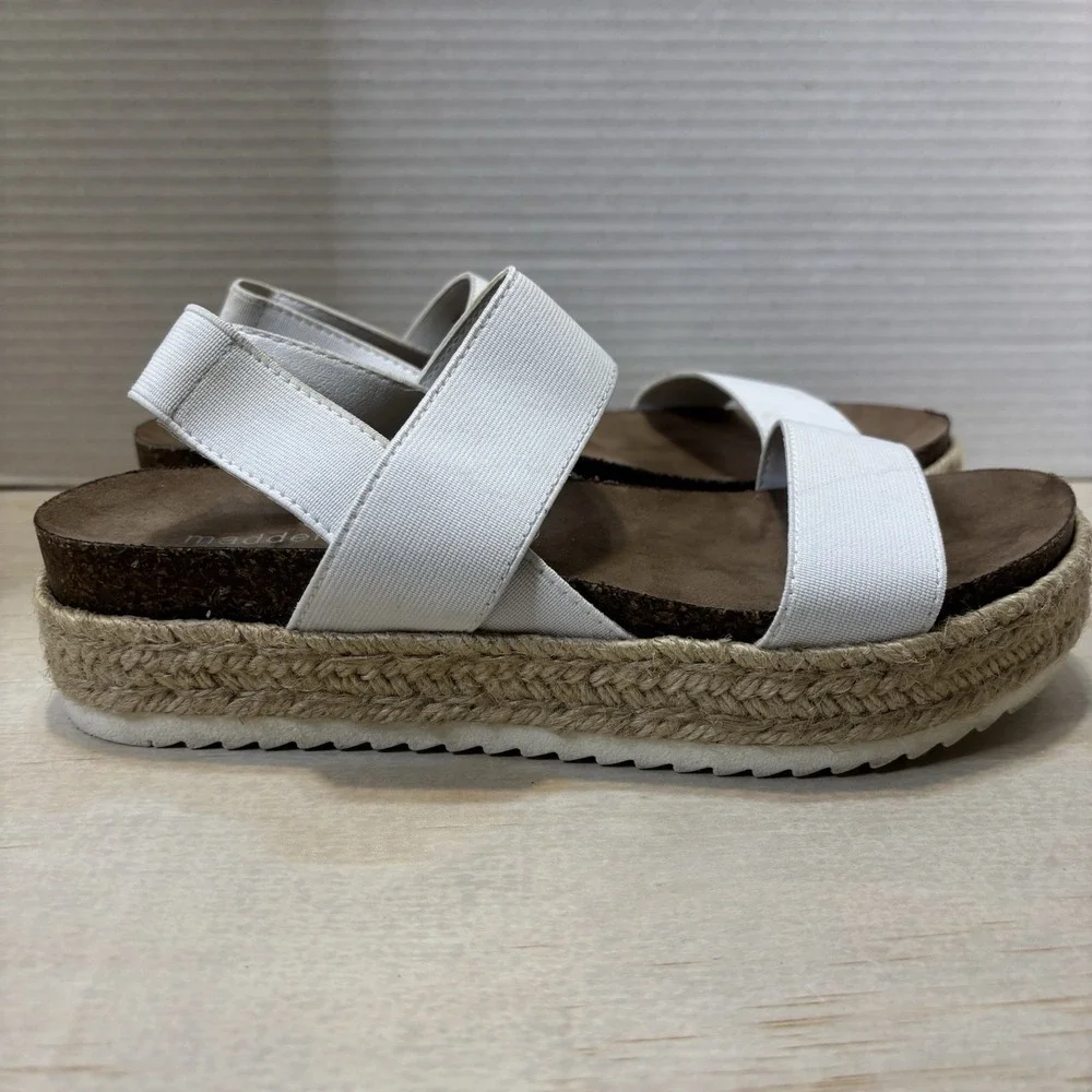 Madden Girl Women's Bowie Espadrille Sandal White 7M Flat Platform Elastic Back